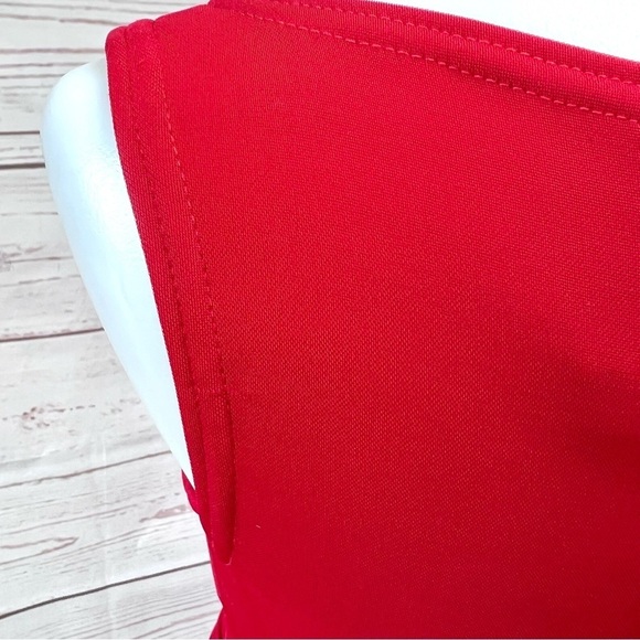 Vintage Tadashi Shoji Asymmetrical Ruched Faux Wrap Surplice Stretch Dress - Picture 9 of 10